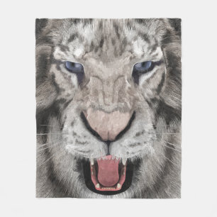 White Tiger Head Wildlife Aesthetic Fleece Blanket