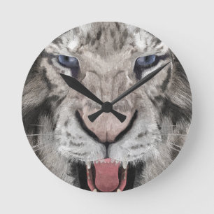 White Tiger Head Wildlife Aesthetic Round Clock