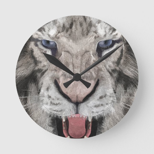 White Tiger Head Wildlife Aesthetic Round Clock (Front)