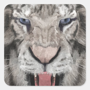 White Tiger Head Wildlife Aesthetic Square Sticker