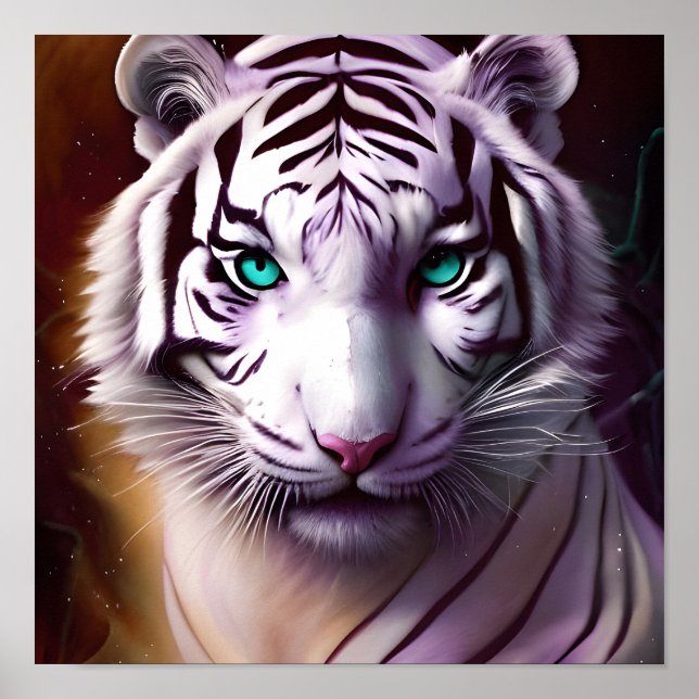 White Tiger Head with Mesmerising Eyes Poster (Front)