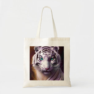 White Tiger Head with Mesmerising Eyes Tote Bag