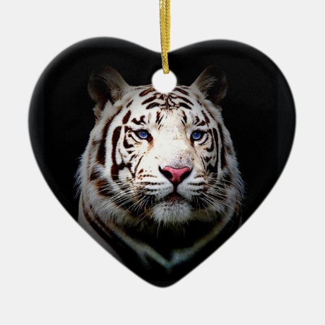 White Tiger Heart Ceramic Tree Decoration (Front)