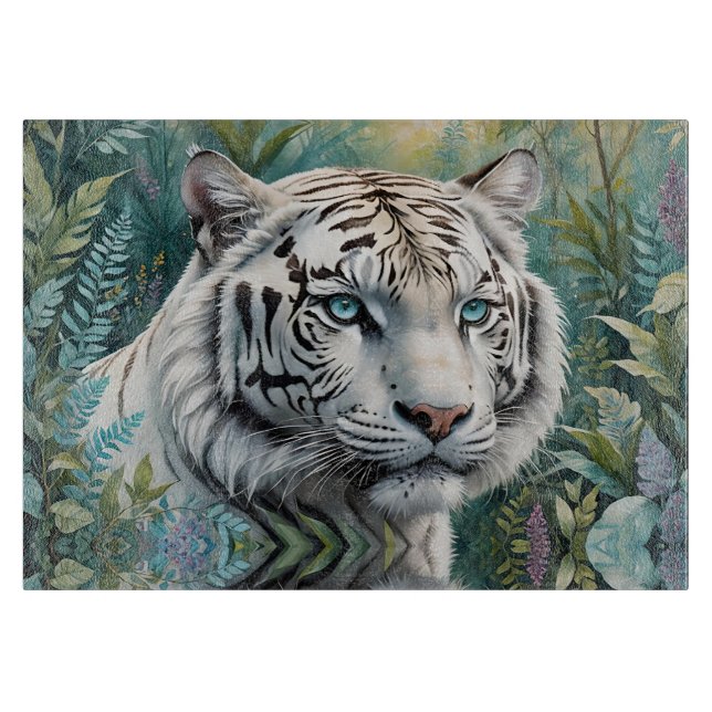 White Tiger in a Blue Green Jungle Cutting Board (Front)