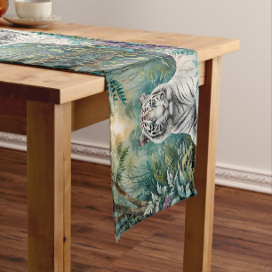 White Tiger in a Blue Green Jungle Medium Table Runner