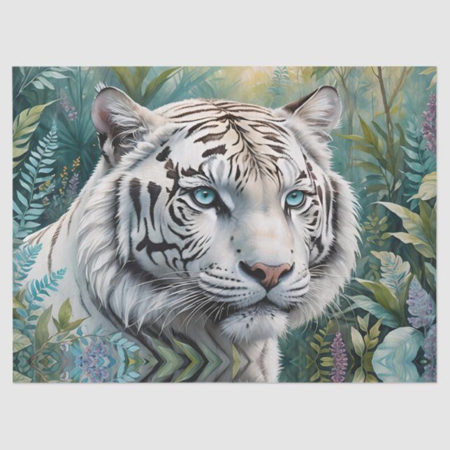 White Tiger in a Blue Green Jungle Tissue Paper (Front)