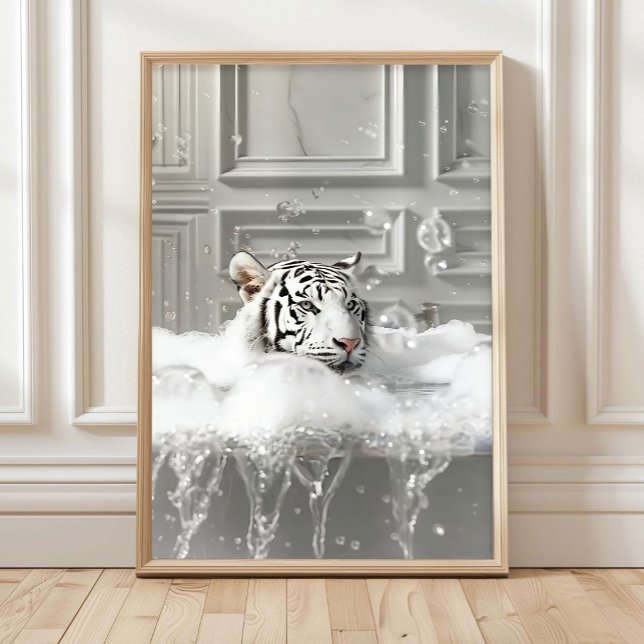 White Tiger in Bathtub Art Print Maximalist Decor  (Creator Uploaded)