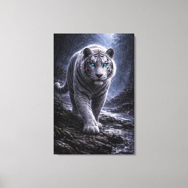 White Tiger in Motion – ManJiangHong Art Series Canvas Print (Front)