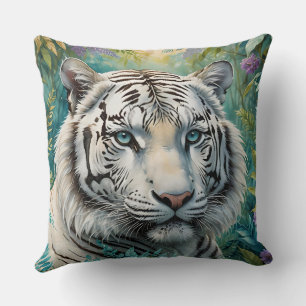 White Tiger Jungle Flora Cushion