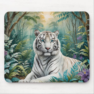 White Tiger Jungle Flora Mouse Mat