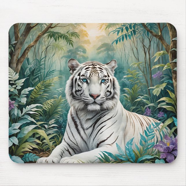 White Tiger Jungle Flora Mouse Mat (Front)