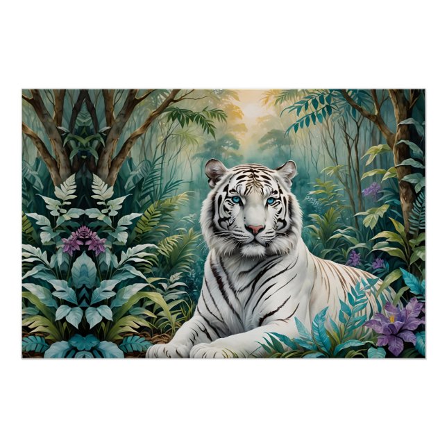 White Tiger Jungle Flora Poster (Front)