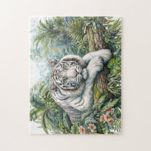 White Tiger Jungle Watercolor Puzzle