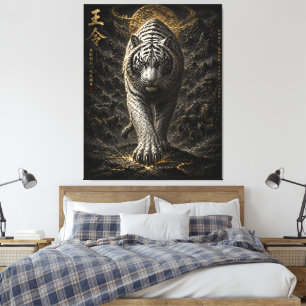 White Tiger King Warrior Art – Chinese Ink Style P Canvas Print