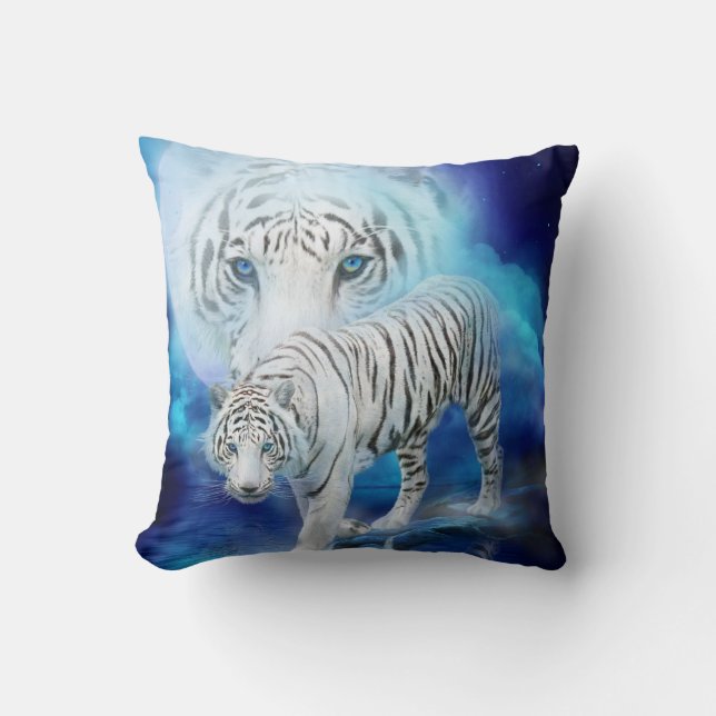 White Tiger Moon Art Designer Pillow (Front)