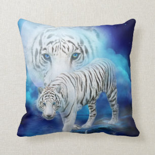 White Tiger Moon Art Designer Pillow