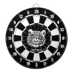 White Tiger on Black and White Dartboard
