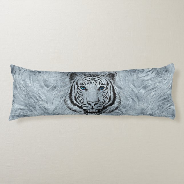 White Tiger on Frost glass background Body Cushion (Front)