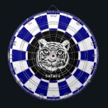 White Tiger on Navy Blue and White Dart Board<br><div class="desc">White tiger on navy blue and white Dart Board. Text can be personalised.</div>