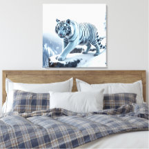 White Tiger On Snowy Cliffs Stretched Canvas Print