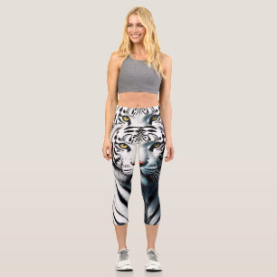 White Tiger Pop Art – Fierce & Colorful Wild Cat Capri Leggings