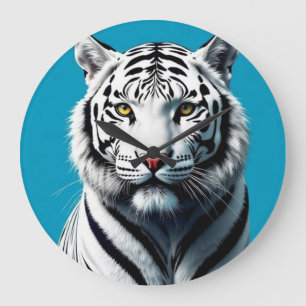 White Tiger Pop Art – Fierce & Colorful Wild Cat Large Clock