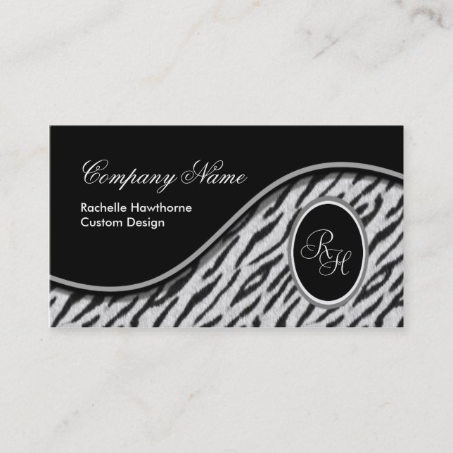 White Tiger Print Monogram S Business Cards ~ Bl (Front)