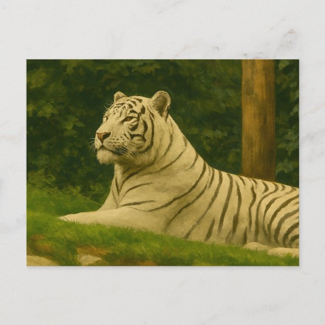 White Tiger Resting in Forest Light Postcard (Front)