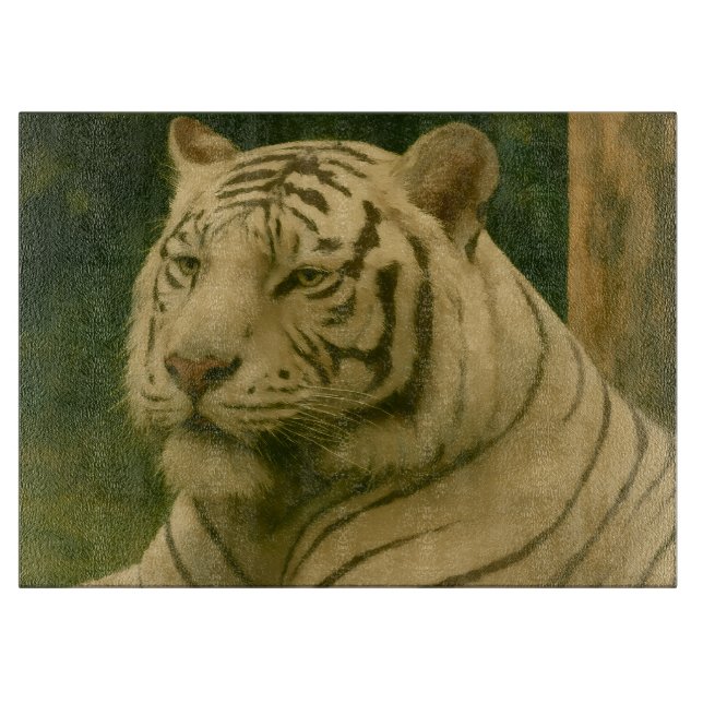 White Tiger Resting in Woodland Shade Cutting Board (Front)