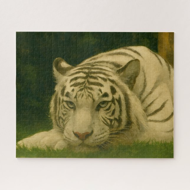 White Tiger Resting in Woodland Shade Jigsaw Puzzle (Horizontal)