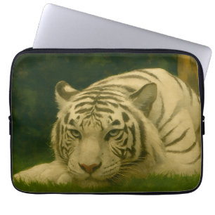 White Tiger Resting in Woodland Shade Laptop Sleeve