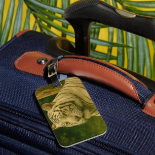 White Tiger Resting in Woodland Shade Luggage Tag