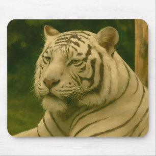 White Tiger Resting in Woodland Shade Mouse Mat