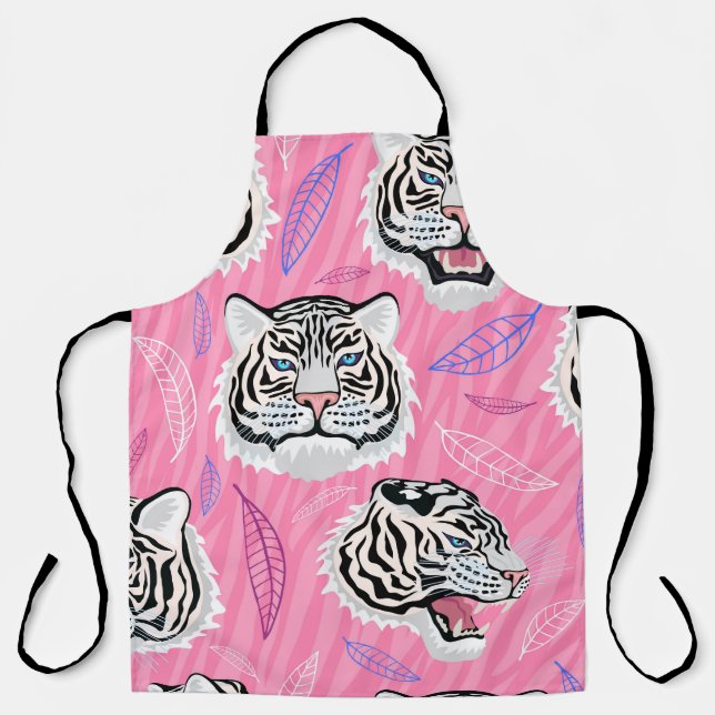 White Tiger Roar: Jungle Rainforest Pattern Apron (Front)