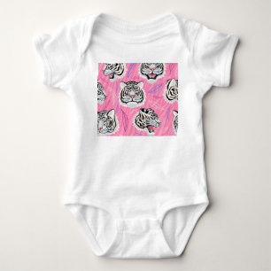 White Tiger Roar: Jungle Rainforest Pattern Baby Bodysuit