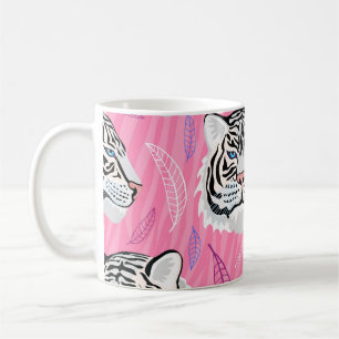 White Tiger Roar: Jungle Rainforest Pattern Coffee Mug