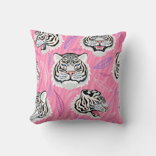 White Tiger Roar: Jungle Rainforest Pattern Cushion