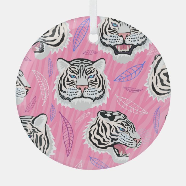 White Tiger Roar: Jungle Rainforest Pattern Glass Tree Decoration (Front)