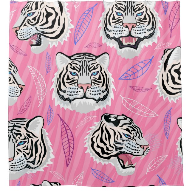 White Tiger Roar: Jungle Rainforest Pattern Shower Curtain (Front)