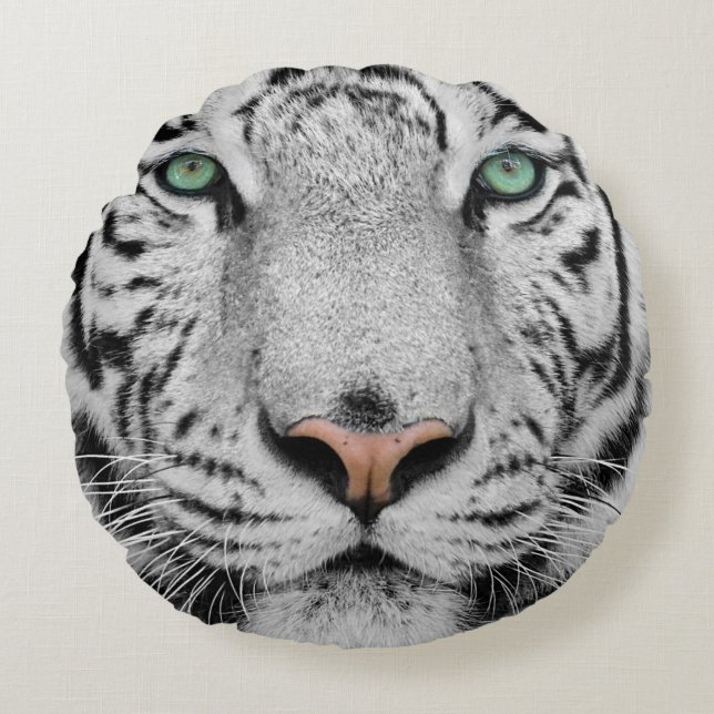 White Tiger Round Cushion (Front)