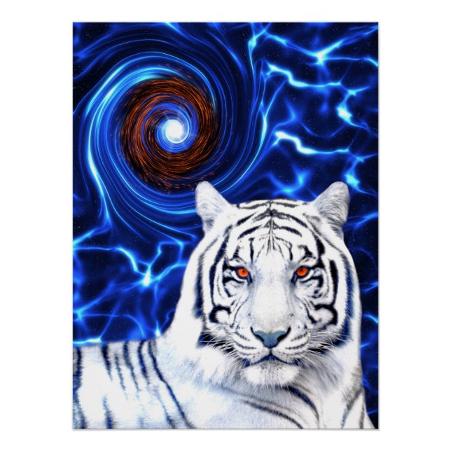 White Tiger Spirit Animal Vortex Glossy Poster (Front)