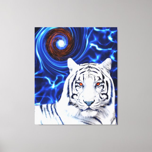 White Tiger Spirit Animal Vortex Stretched Canvas Print (Front)