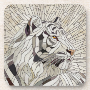 White tiger - Stained Glass Mosaic Digital Art Coaster