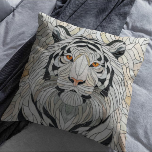 White tiger - Stained Glass Mosaic Digital Art Cushion (Creator Uploaded)