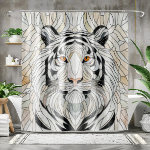 White tiger - Stained Glass Mosaic Digital Art Shower Curtain