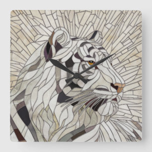 White tiger - Stained Glass Mosaic Digital Art Square Wall Clock