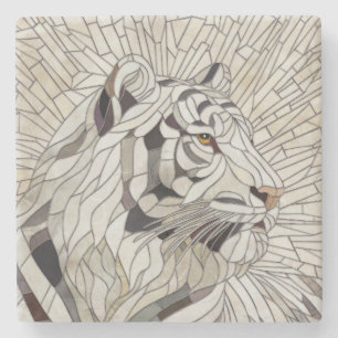White tiger - Stained Glass Mosaic Digital Art Stone Coaster