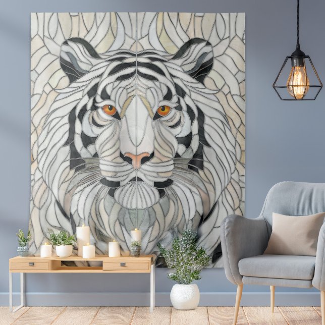 White tiger - Stained Glass Mosaic Digital Art Tapestry (Creator Uploaded)
