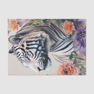 White Tiger Stripes Floral Art Tissue Paper