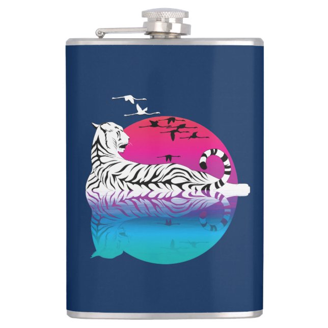  White Tiger Sunset Hip Flask (Front)